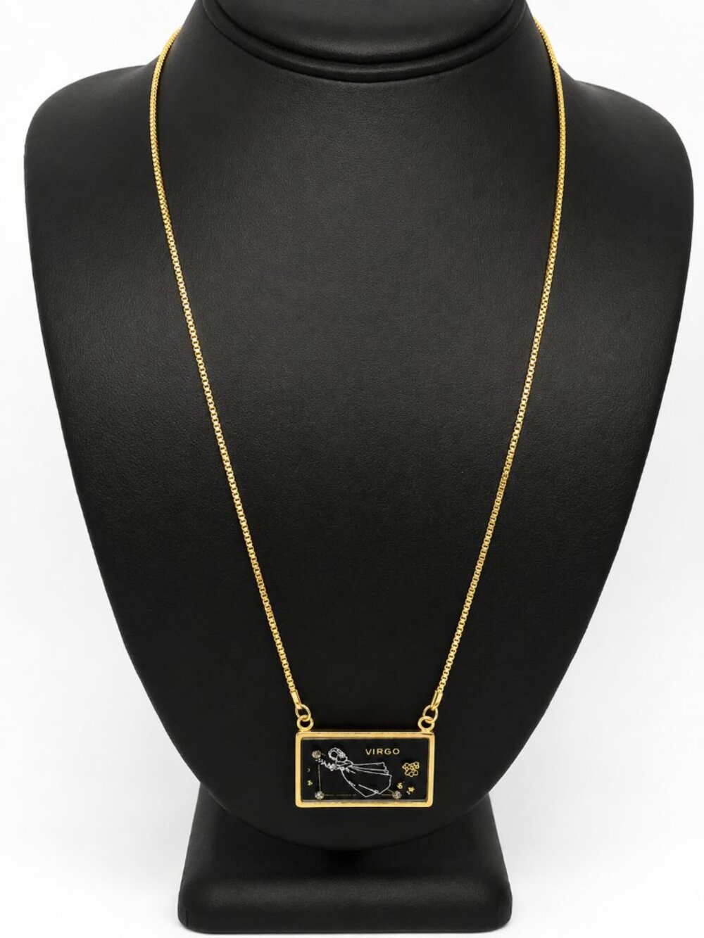 VINTAGE VIRGO NECKLACE Zodiac Etched Glass Rhinestone Gold Tone Cottagecore